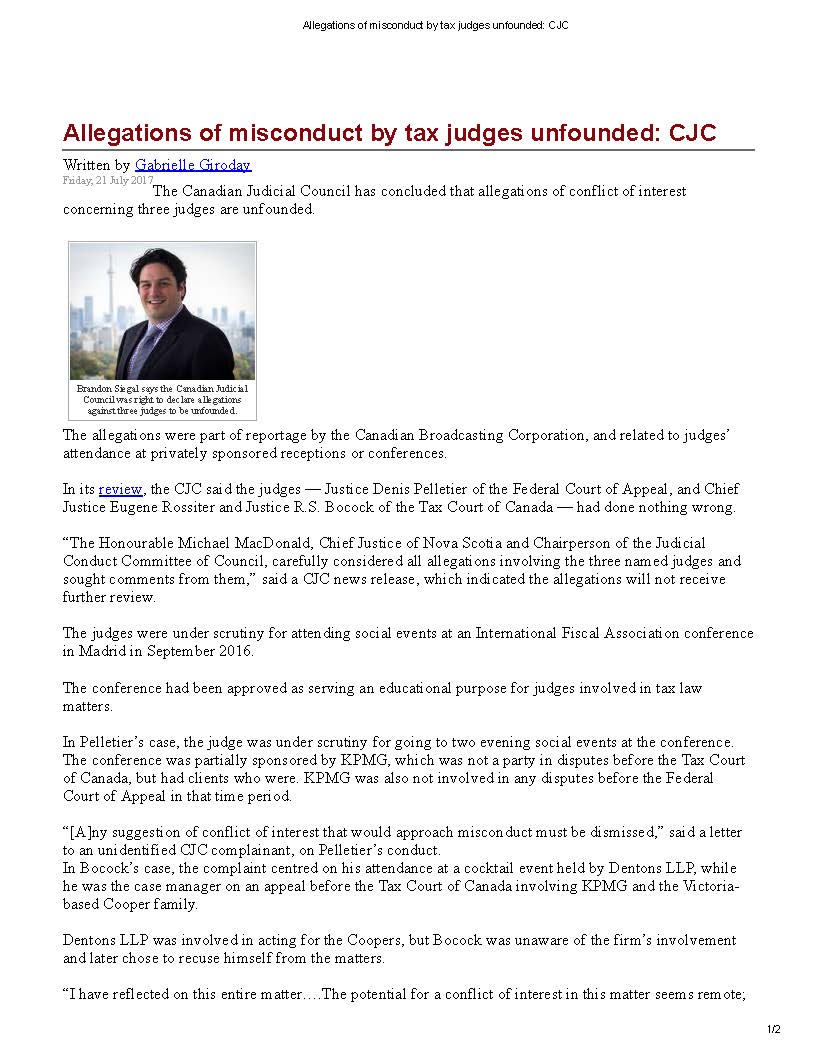 Allegations of misconduct by tax judges unfounded_ CJC